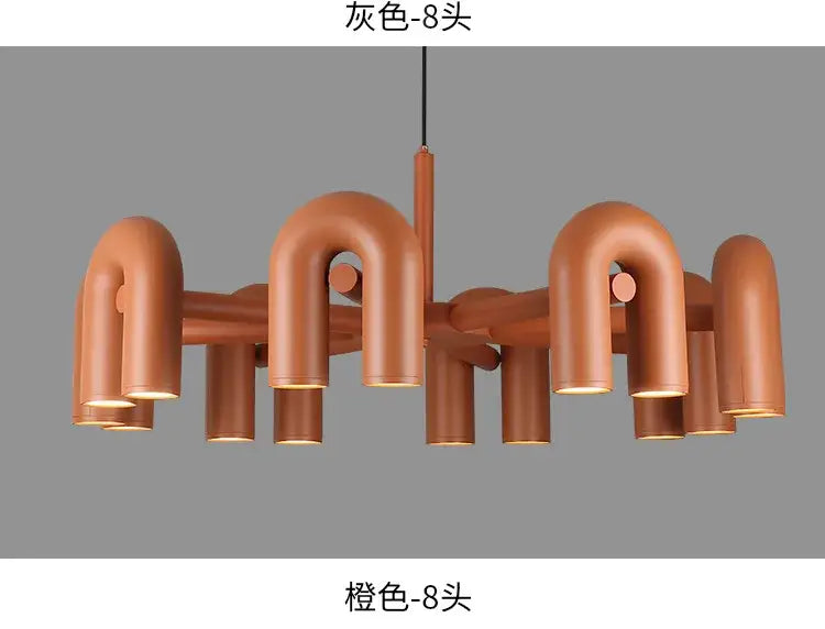 Decorbites nordic u shape ceiling chandelier with eight matte terracotta curved arms for living room use