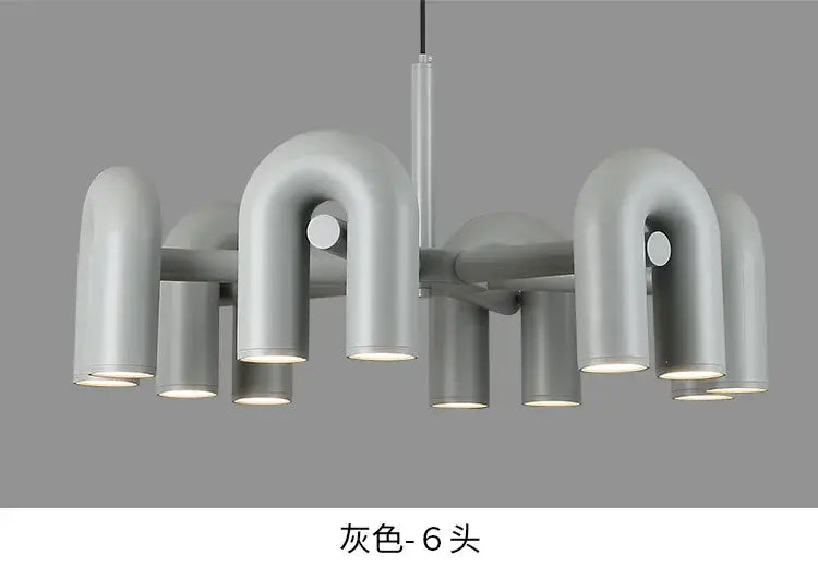 Gray metallic decorbites™ nordic u shape ceiling chandelier with six curved pipe-like arms for living room use