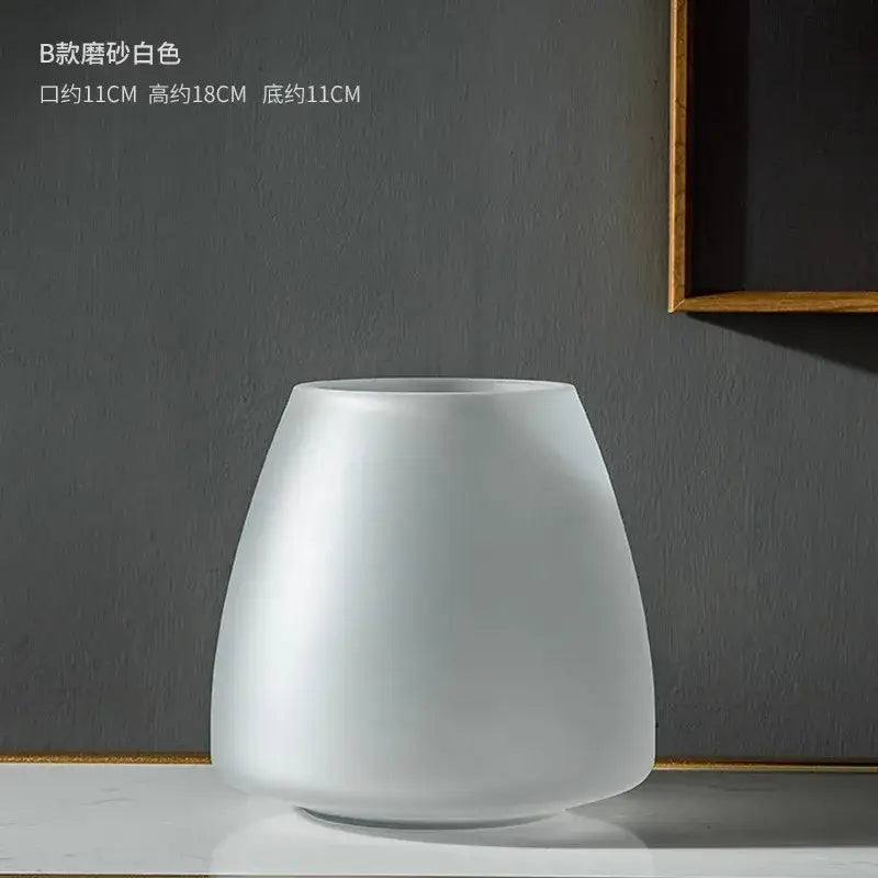 DecorBites™ Nordic Luxe frosted glass vase in matte white with wide mouth and gently flared sides for table decoration