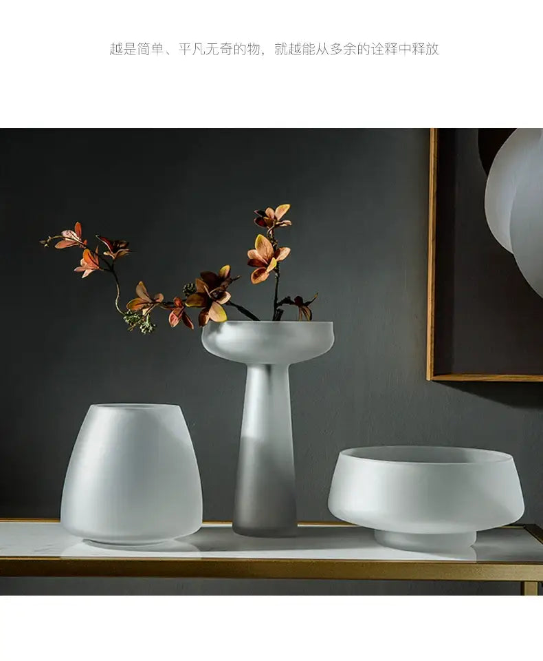 Matte white frosted glass vase with tall slender stem and wide bowl from DecorBites™ Nordic Luxe collection