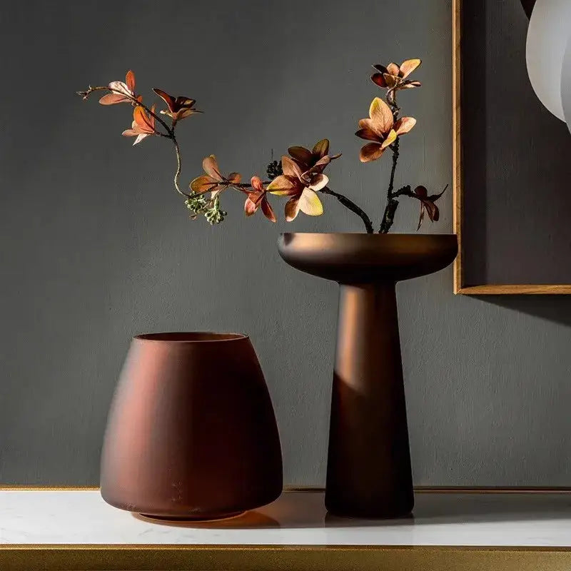 Decorbites™ nordic luxe frosted glass vase in bronze ceramic with matte finish holds dried autumnal branches