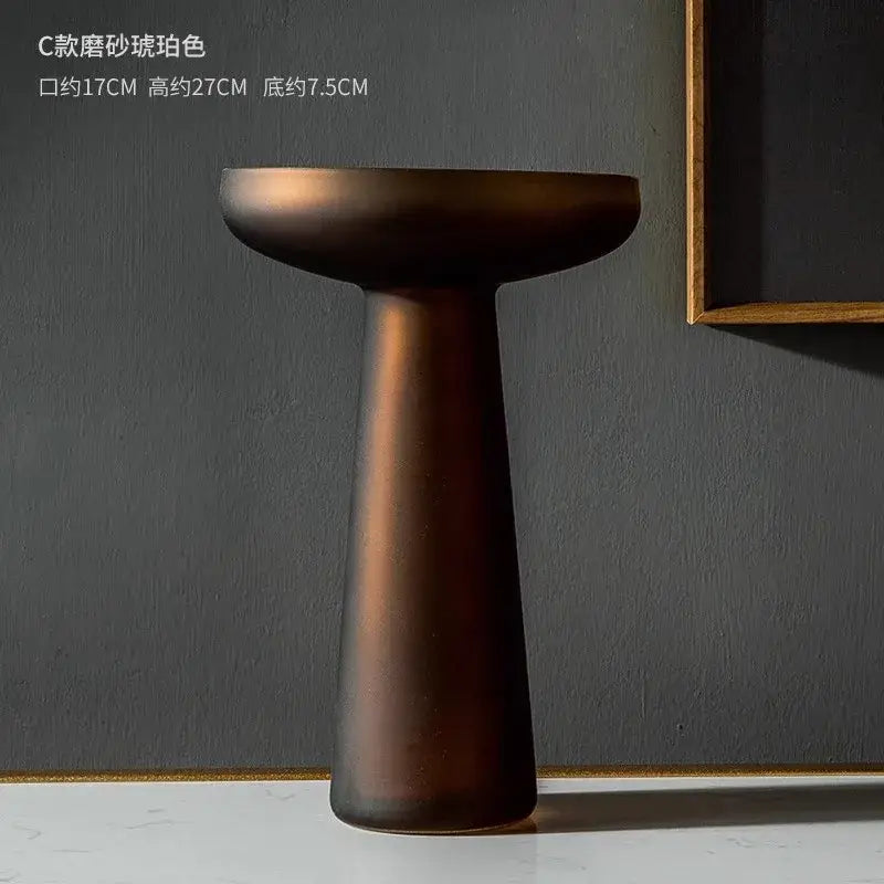 Decorbites™ nordic luxe frosted glass vase in bronze ceramic with matte finish and slender stem for table decoration