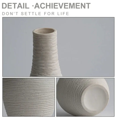 DecorBites™ nordic luxury ceramic vase in off-white with a textured ribbed surface and tapered minimalist form