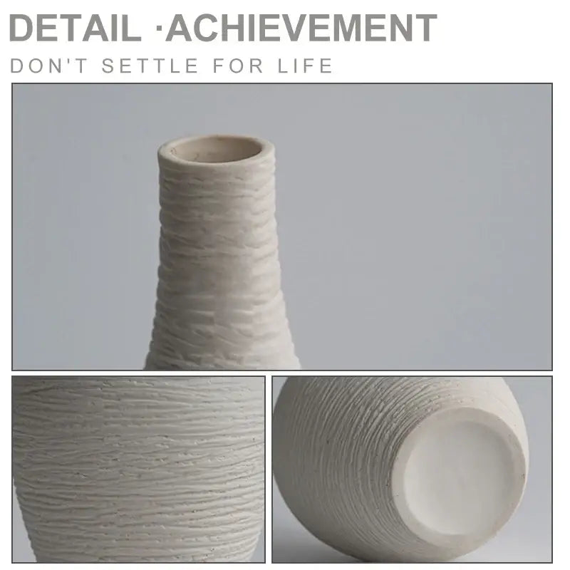 DecorBites™ nordic luxury ceramic vase in off-white with a textured ribbed surface and tapered minimalist form
