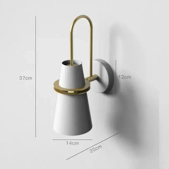 DecorBites™ nordic minimalist wall lamp with white matte conical shade and gold metal arm and mounting plate