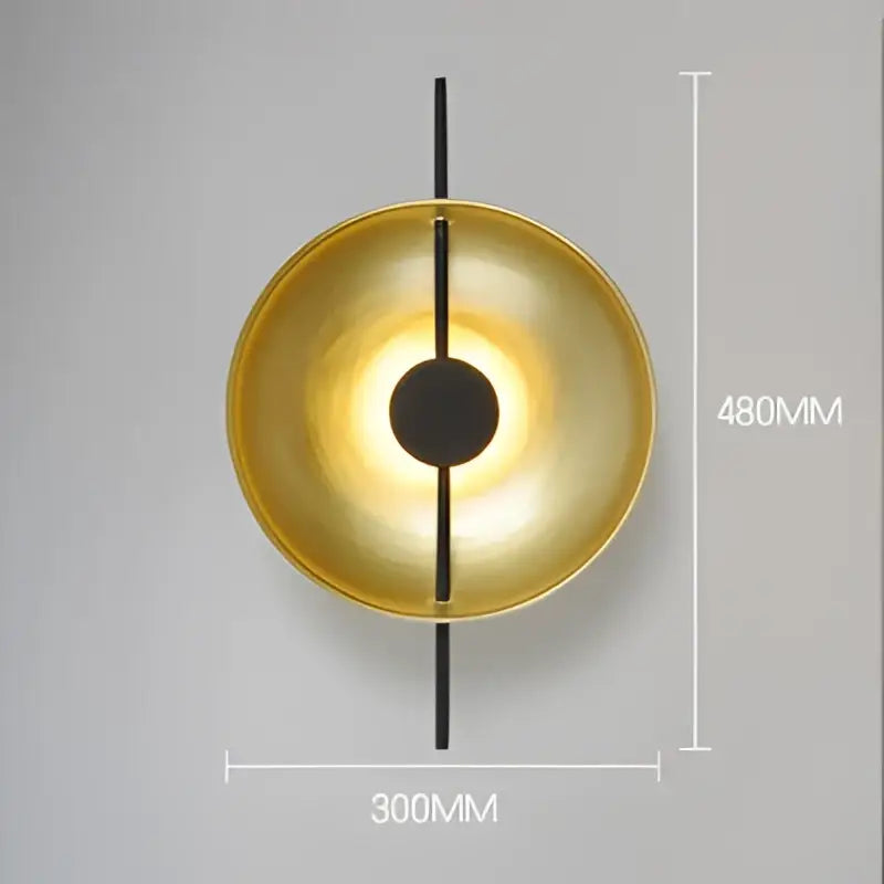 Decorbites™ nordic modern wall sconce gold circular design with black central disc and vertical rod modern wall sconce
