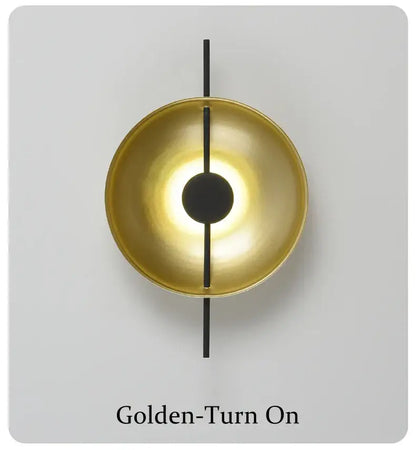 Decorbites™ nordic modern wall sconce in golden brass with sleek circular design and black central accent modern wall sconce