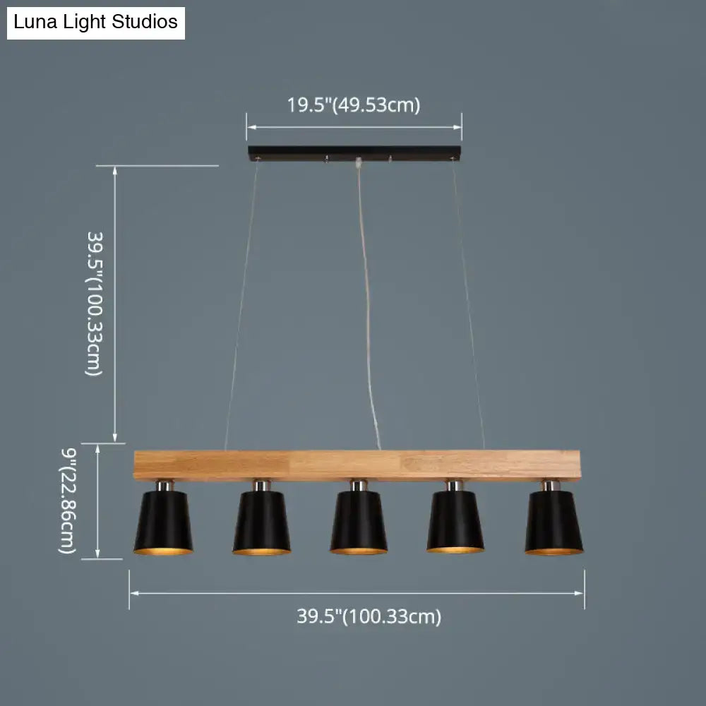 Decorbites™ nordic modern wood island pendant light with black metal lampshade and five cylindrical shades for work rooms
