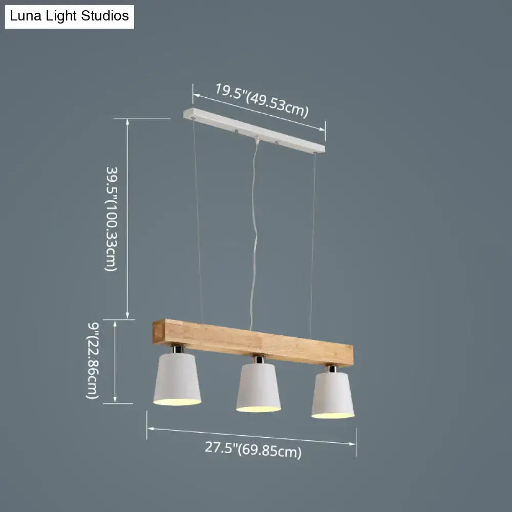 Decorbites™ nordic modern wood island pendant with natural wood beam and white fabric metal lampshades for work rooms