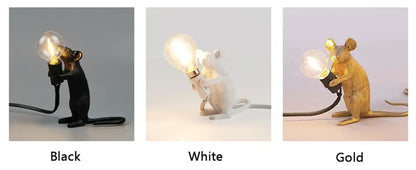 DecorBites Nordic mouse led table lamp in whimsical mouse shape available in black white or gold finish