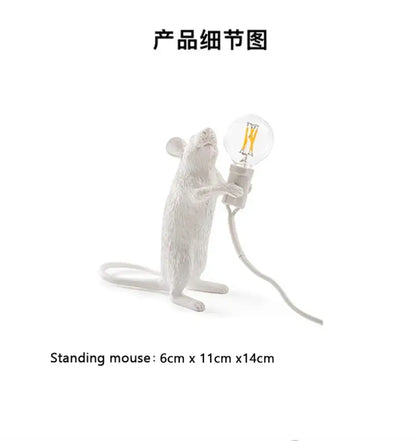 White DecorBites™ nordic mouse led table lamp with textured surface holding exposed filament bulb for ambient lighting