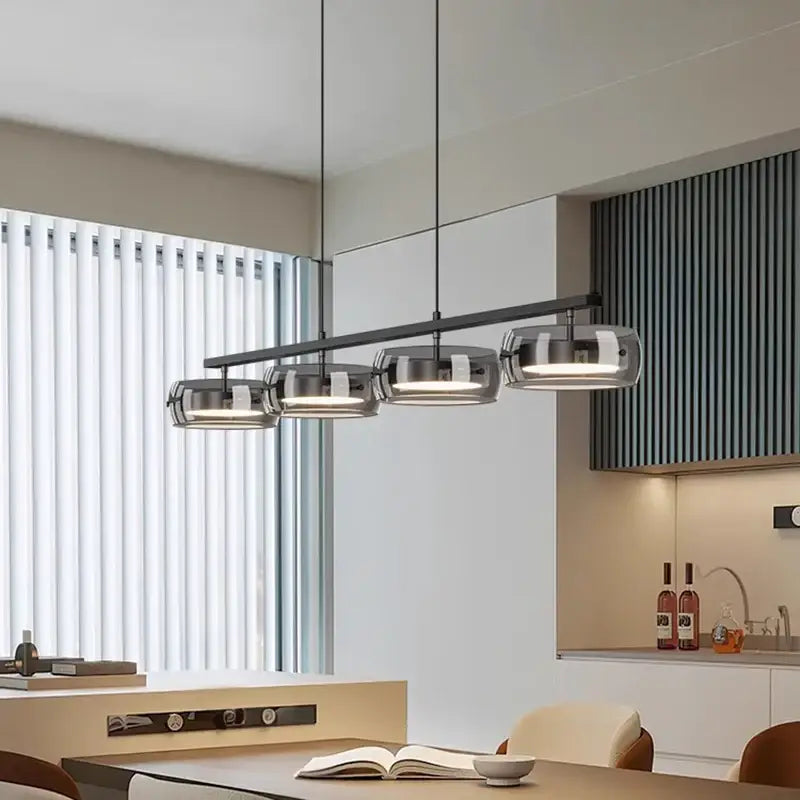 DecorBites™ nordic pendant lamp with chrome finish and four glass shades offers cold white and warm white lighting