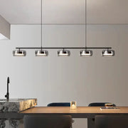 Decorbites™ nordic pendant lamp with five chrome glass shades in black for dining and living rooms with warm white light
