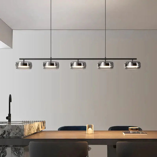 Decorbites™ nordic pendant lamp with five chrome glass shades in black for dining and living rooms with warm white light