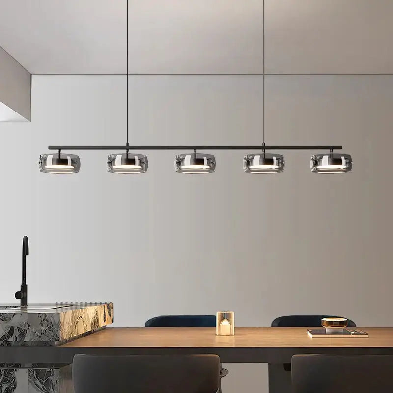 Decorbites™ nordic pendant lamp with five chrome glass shades in black for dining and living rooms with warm white light