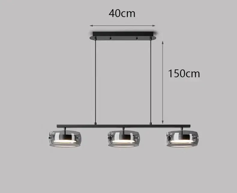 DecorBites™ Nordic pendant lamp with modern black metal frame and three warm white cylindrical glass shades for living rooms