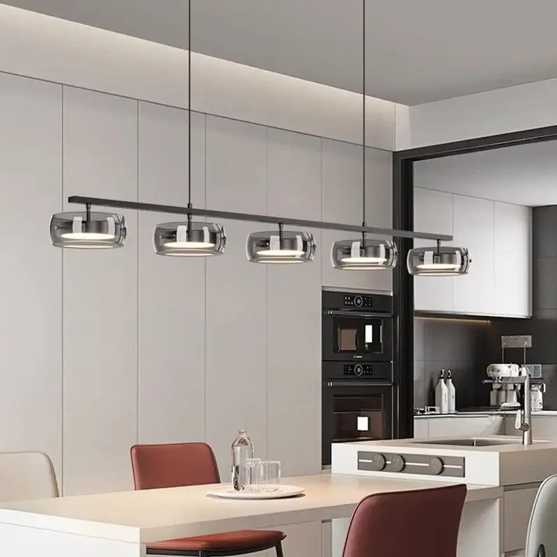 DecorBites Nordic pendant lamp with chrome finish and five glass shades in cold white or warm white for dining room