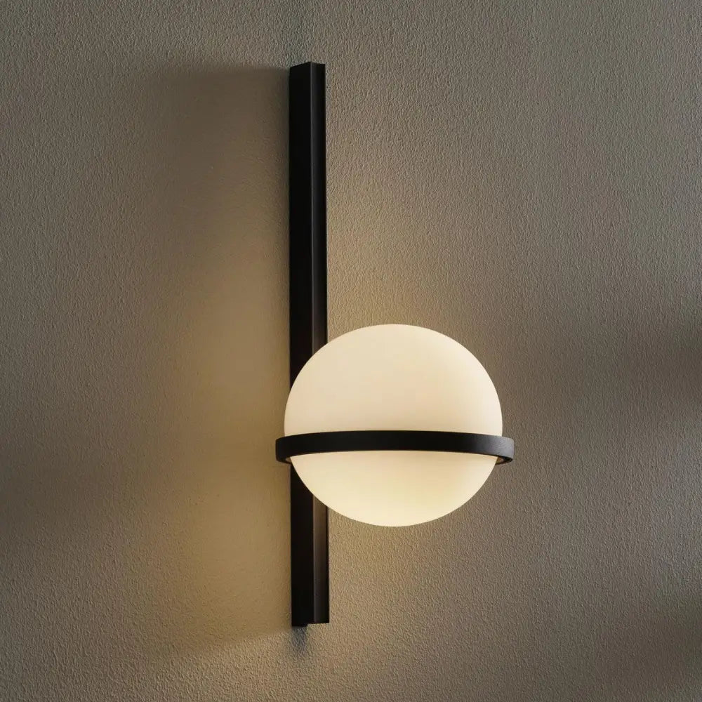 Black metal decorbites nordic planter light sconce with frosted glass globe and horizontal ring light sconce design