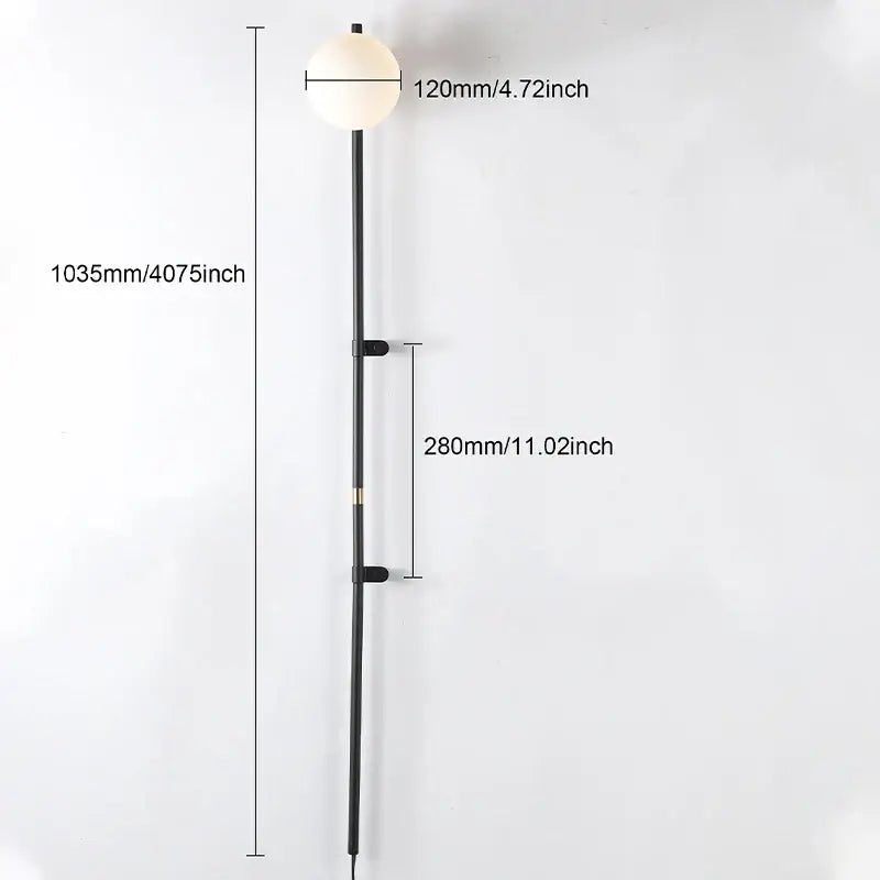 Black metal floor lamp with frosted white spherical glass shade in decorbites™ nordic plug in wall lamp sconce