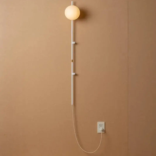 Decorbites™ nordic white spherical globe wall lamp sconce with minimalist pole design plugged into outlet