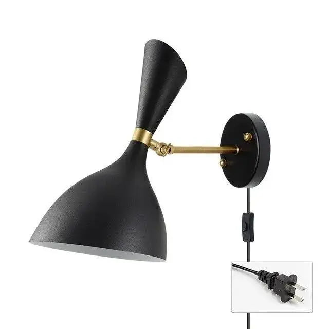 Black matte wall sconce with brass articulated arm and mounting plate from DecorBites™ for easy installation
