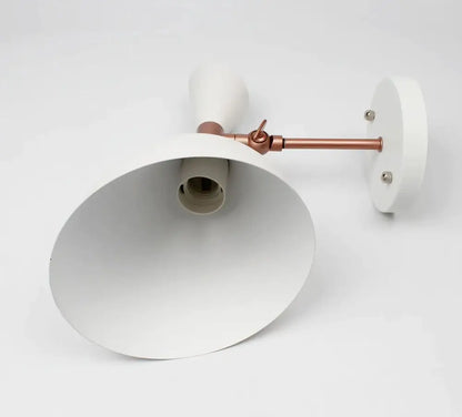 Decorbites™ nordic plug-in wall sconce with white conical shade and copper arm offers easy installation and compact size makes it ideal