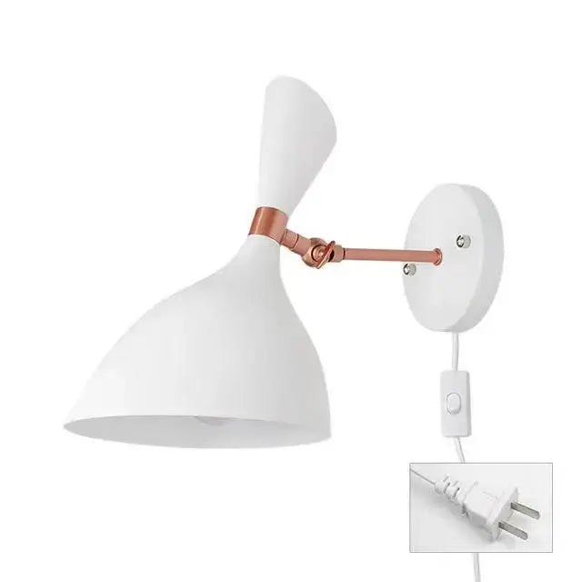 White wall sconce with copper articulated arm and adjustable shade from decorbites™ for easy installation and compact size makes it ideal