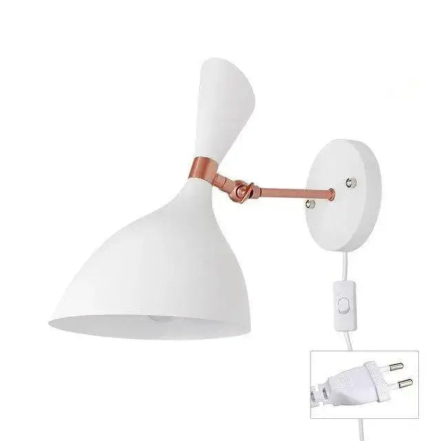 White wall sconce with copper articulated arm from decorbites™ nordic plug-in wall sconce features easy installation and compact size