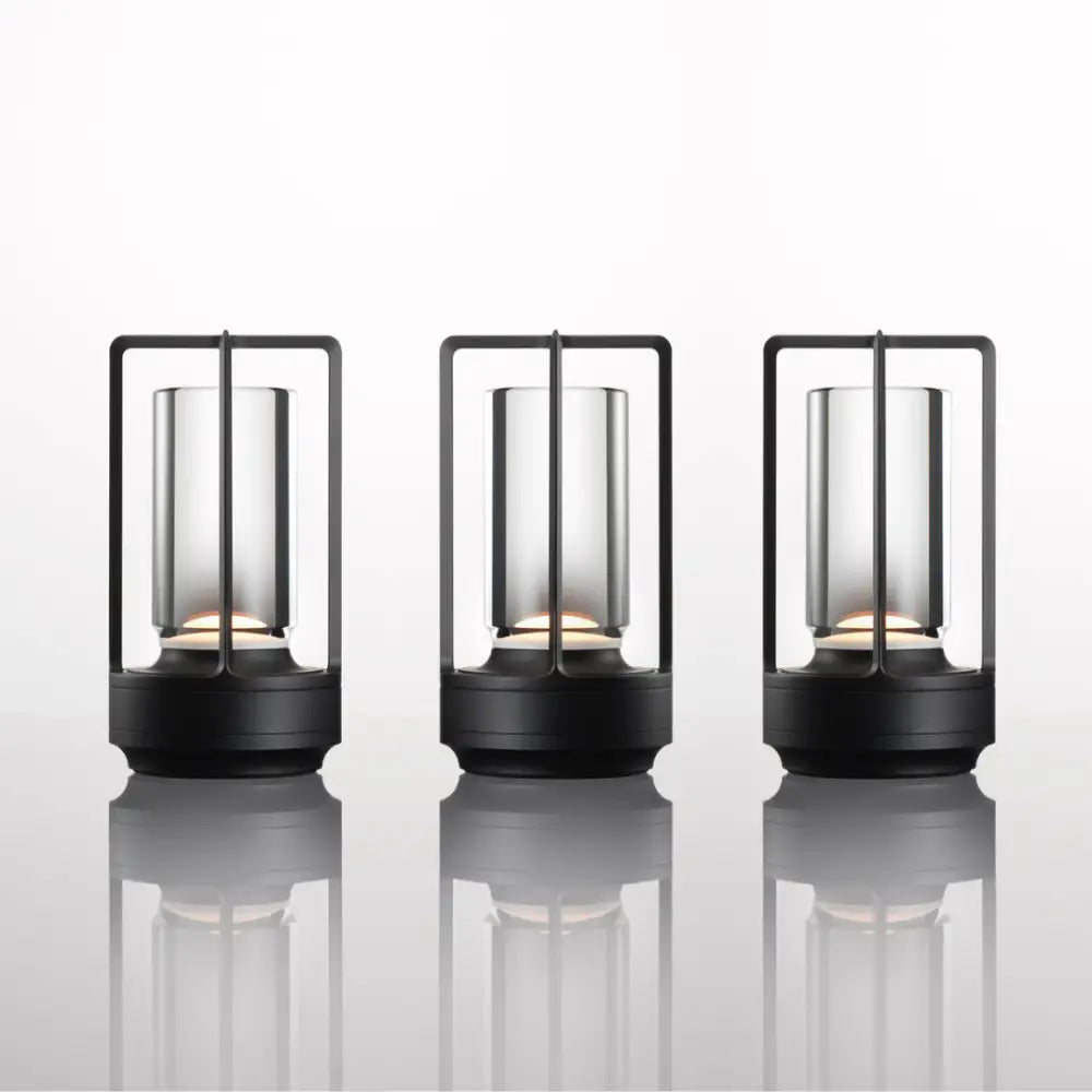 Three sleek black decorbites nordic rechargeable table lamps with transparent glass and minimalist metal frames