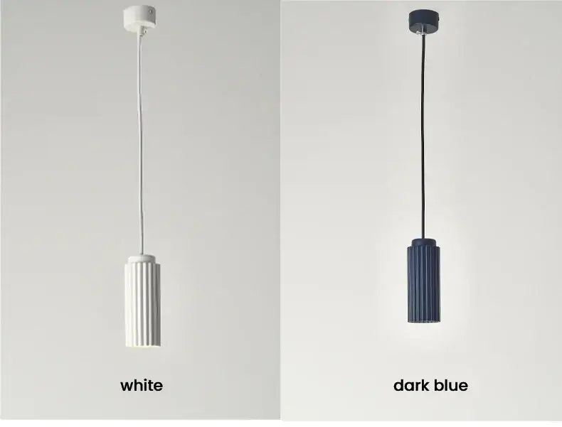 Decorbites™ nordic rotatable donna circle chandelier with minimalist white and dark blue ridged cylindrical pendants