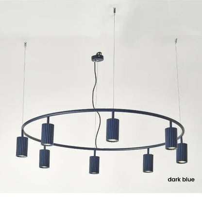 Dark blue circular pendant light with vertical ridged cylindrical shades from DecorBites™ donna circle chandelier