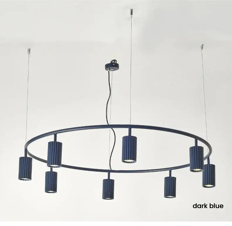 Dark blue circular pendant light with vertical ridged cylindrical shades from DecorBites™ donna circle chandelier