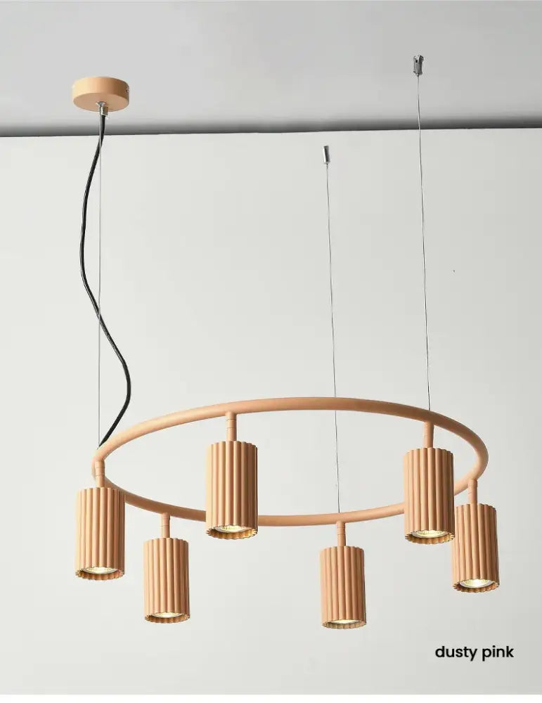 Dusty pink circle chandelier decorbites nordic rotatable donna circle pendant light with fluted shades and wooden mount