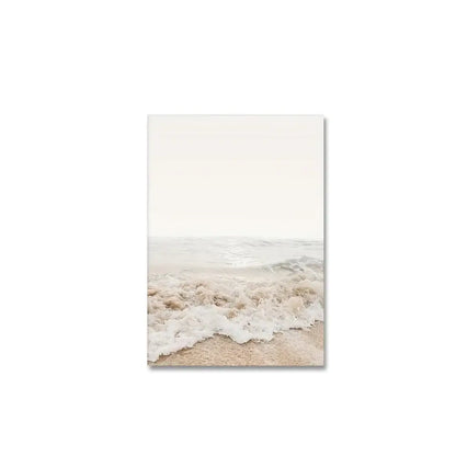 DecorBites™ nordic seascape canvas wall art featuring minimalist beach scene with soft white foam and pale sand tones