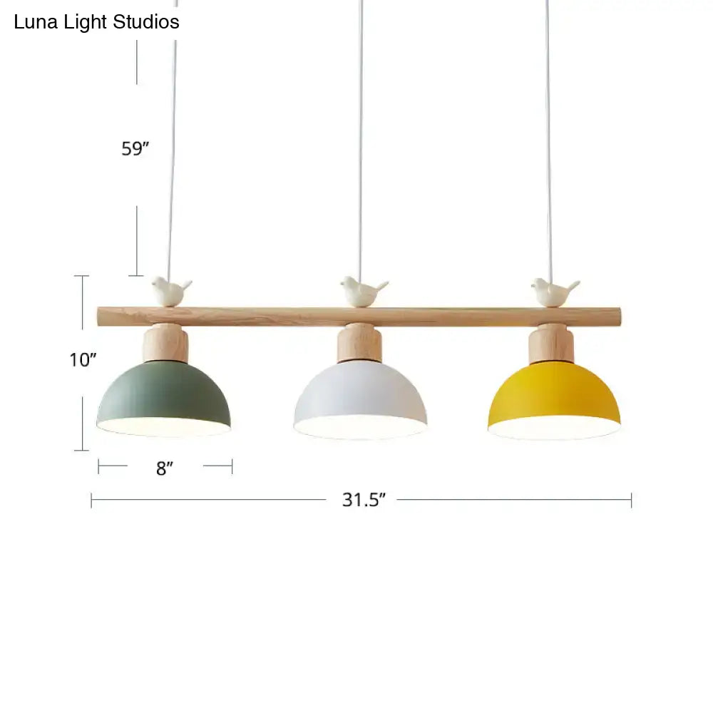 Decorbites nordic shaded hanging island light metal pendant with three colorful dome shades and ceramic bird decor