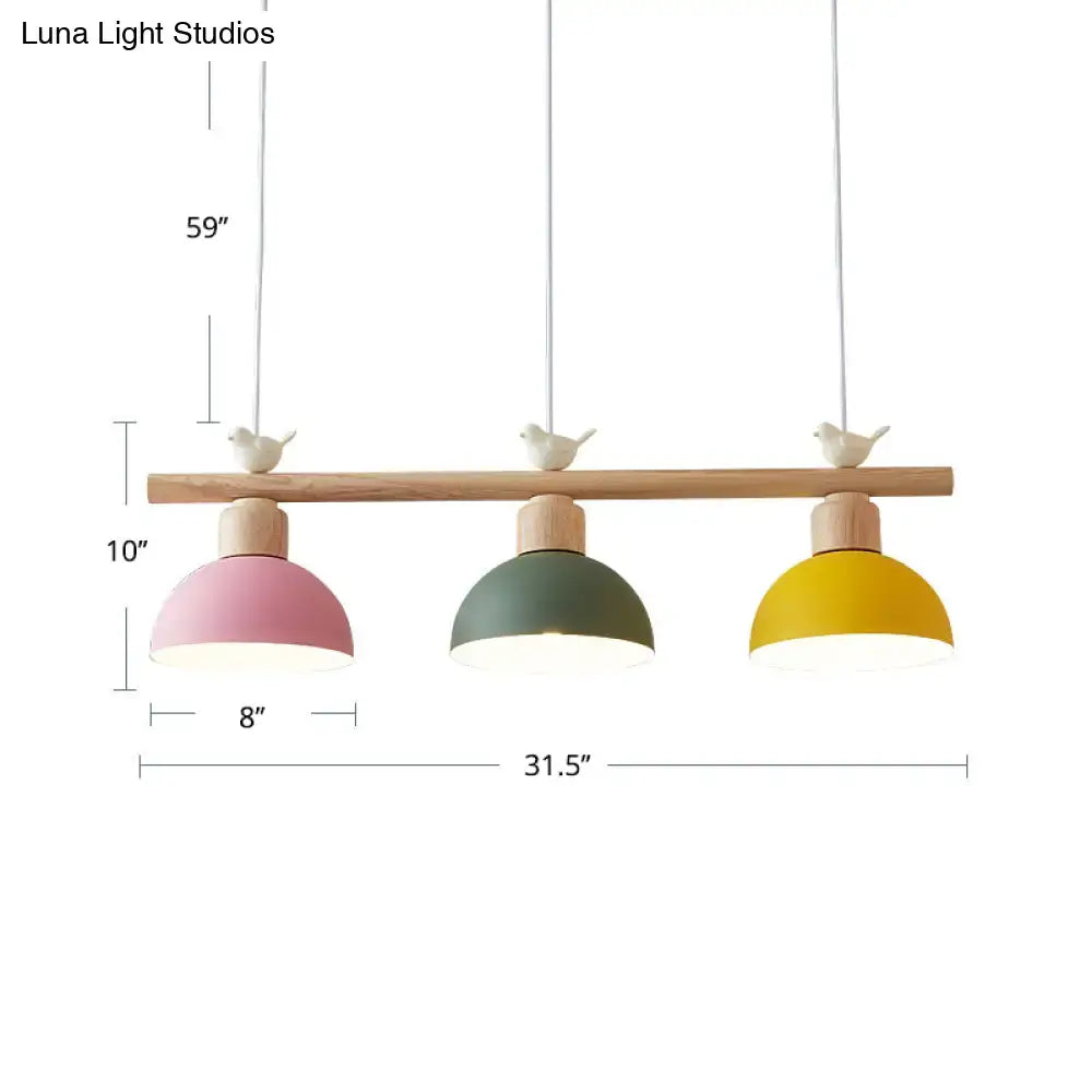 Decorbites nordic shaded hanging island light metal pendant with pastel three-light fixture and wooden bird finials