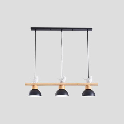 Decorbites™ nordic style 3-light wood bowl pendant with black and white metal shades and ceramic bird accents for island lighting with e26 e27 bulb base and inches shade