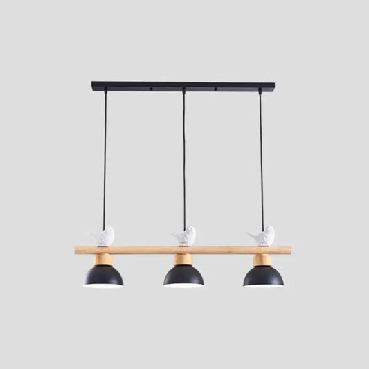 Decorbites™ nordic style 3-light wood bowl pendant with black and white metal shades and ceramic bird accents for island lighting with e26 e27 bulb base and inches shade