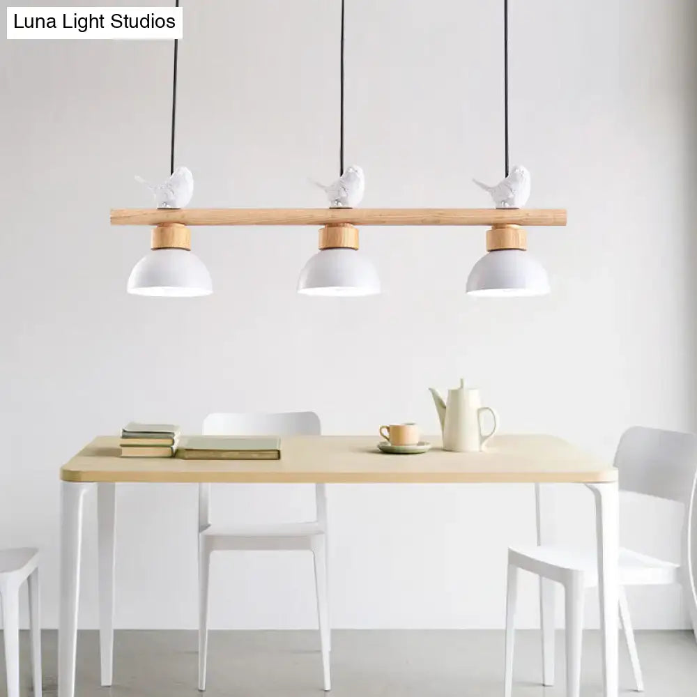 Decoratorbits™ nordic style 3-light pendant with white ceramic 5 inches shade wooden bar e26 e27 bulb base and bird figurines