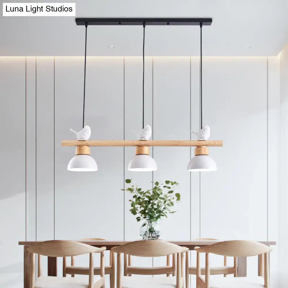 Decorbites nordic style 3-light wood bowl pendant with black metal bar, white ceramic birds, e26 e27 bulb base shades inches shade