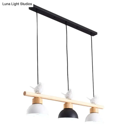 Modern decorbites nordic style 3-light wood bowl pendant with black metal bar and e26 e27 bulb base shades with bird figurines