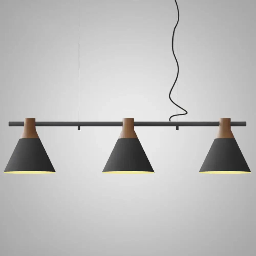 Decorbites™ nordic style pendant light with adjustable chain cord length black and wood three conical metal shades