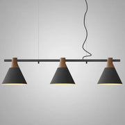 Decorbites™ nordic style pendant light with adjustable chain cord length black and wood three conical metal shades
