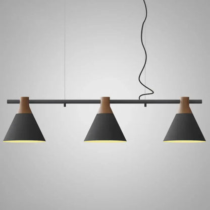 Decorbites™ nordic style pendant light with adjustable chain cord length black and wood three conical metal shades