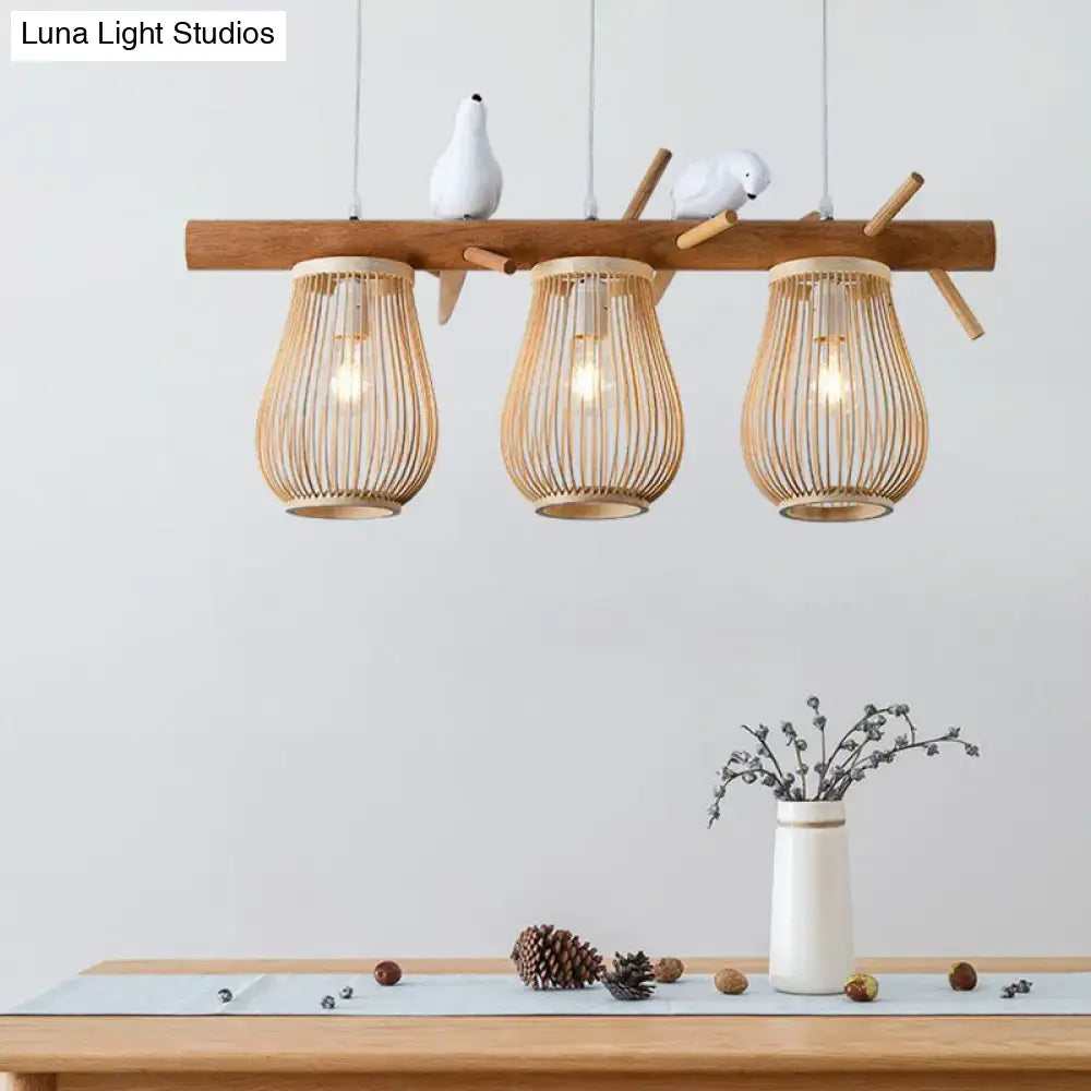 Decorbites™ nordic style pear-shaped pendant light with natural wood and bamboo in warm glow for dining room use