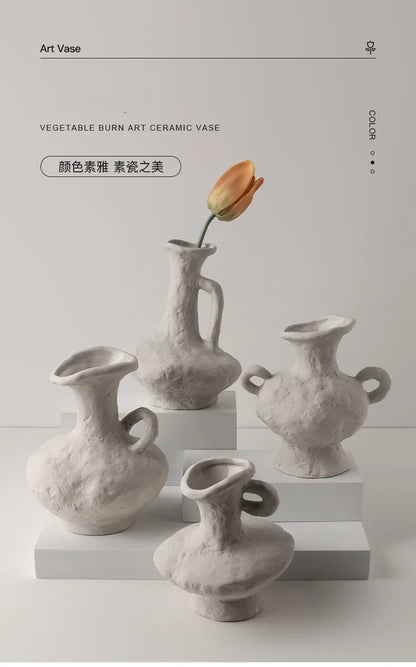 Nordic Style Ceramic Flower Pot - White - Vase