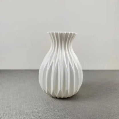 DecorBites™ nordic style ceramic flower vase in sleek white with a fluted geometric design for elegant décor