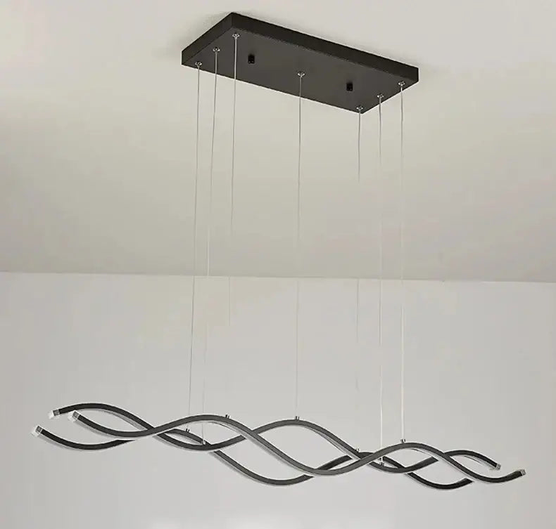 Modern black wave-shaped led chandelier with metallic finish for nordic style dining room by decorbites