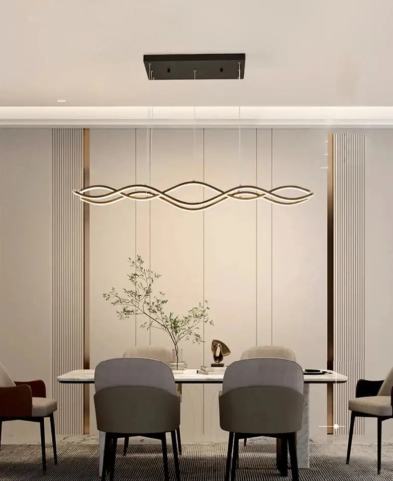 Modern wave-shaped led pendant light with sleek black and gold finish for nordic style dining room decorbites chandeliers