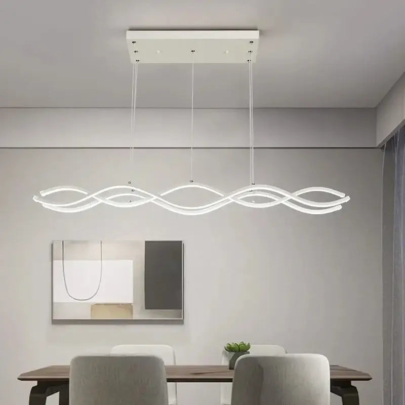 Modern white led pendant light with a sleek wavy design for nordic style dining room and style dining room decor